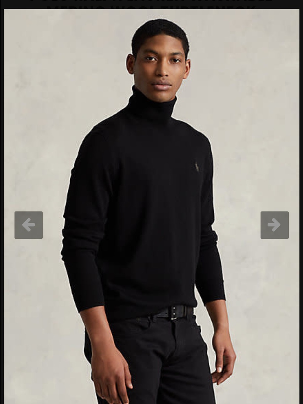 POLO RALPH LAUREN WASHABLE MERINO WOOL TURTLENECK SWEATER BLACK W/gray pony LG